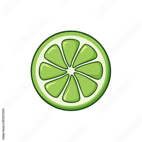 Bright green lime slice illustration with segmented flesh and white rind
