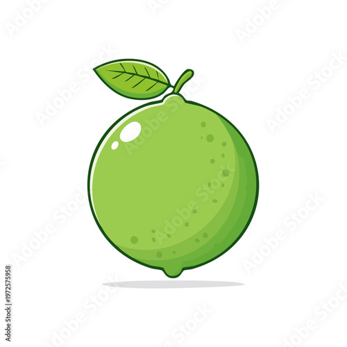 Cartoon Green Lime Fruit With Leaf Illustration
