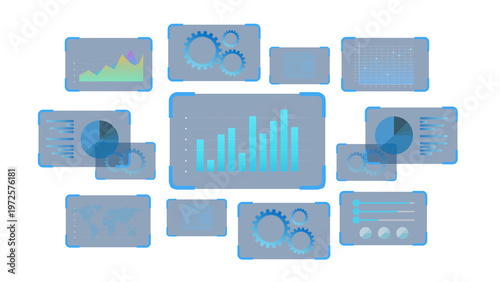 Digital Data Display: An array of interconnected digital screens showcases a dynamic presentation of data visualizations, with charts, graphs, and interactive elements.