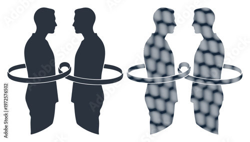 Two business partners stand facing each other, symbolizing connection and shared vision.