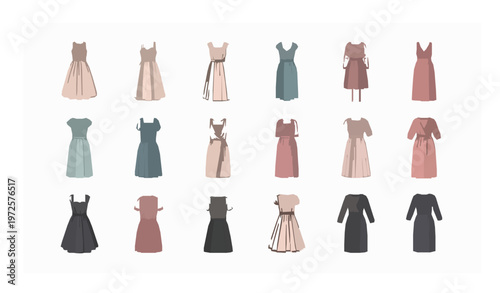 Minimal Women Dress Icons Line Art Fashion Vector Illustration Set