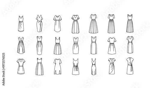 Women Dress Icons Set Trendy Fashion Styles Flat Vector Illustration