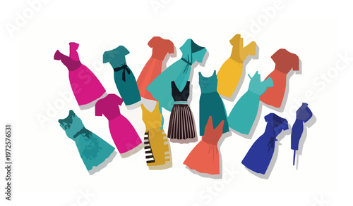 Trendy Women Dress Collection Fashion Collage Vector Illustration