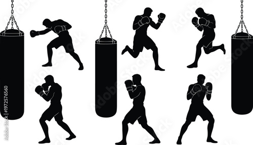 Black silhouette dancers performing ballet pirouettes in studio with spotlights