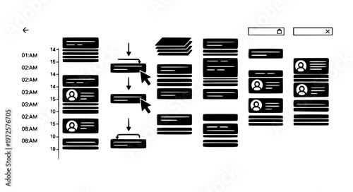 Split Column Calendar Scheduling with Drag and Drop Appointment Blocks Black Silhouette SaaS UI Vector Illustration