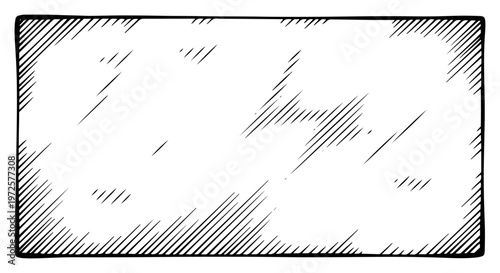Vintage hand drawn engraving style rectangular metal panel with hatched texture shading