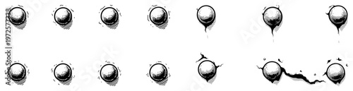 Hand drawn vintage engraving style industrial metal rivets and cracked bolt heads illustration