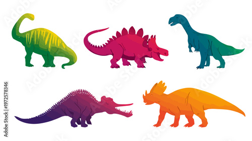 Cartoon-Style Dinosaur Silhouette Pack for Kids Featuring 5 Friendly Prehistoric Creatures