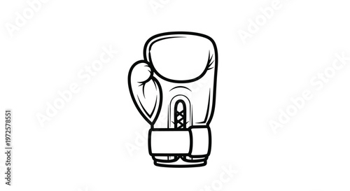 Single black and white outline drawing of a classic boxing glove showing the thumb and lacing details for sports and fitness themes.