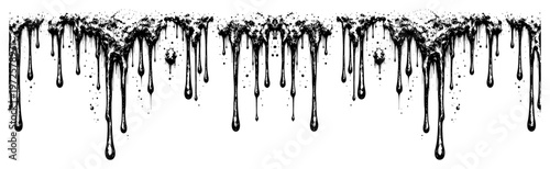 Vintage hand drawn woodcut illustration of dripping liquid or paint splashes horizontal border