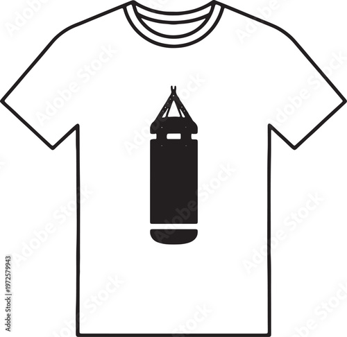 Boxing Punching Bag Silhouette Vector on Minimalist White T-Shirt Mockup Design