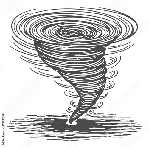 Stylized of a Powerful Tornado Swirling with Wind and Debris