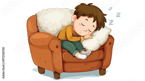 Peaceful Kid Sleeping on Armchair Vector Illustration