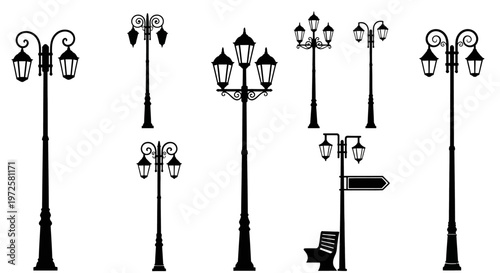 Black Silhouette Street Light Poles.