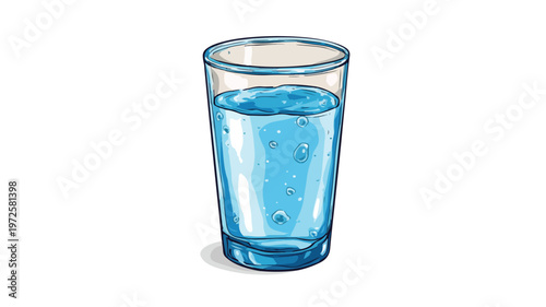 Refreshing Cartoon Vector Illustration of Half-Filled Glass of Water