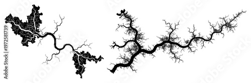 Abstract hand drawn illustration of branching organic fractal patterns resembling river deltas or neural networks