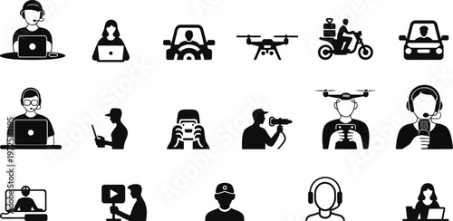 People Communication Delivery and Technology Icons Set Vector Illustration