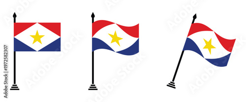 Saba Flag on Flagpole Set Flat, Waving and Angled Saba Island National Flag.