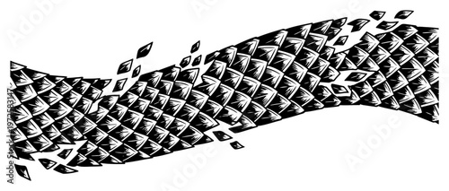 Bild auf Leinwand Abstract pattern of mythical dragon scales crumbling into small shards in linocu
