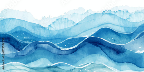 Abstract blue background featuring arctic winter landscape with snow waves and cold glacier icebergs under a clear sky vector illustration design
