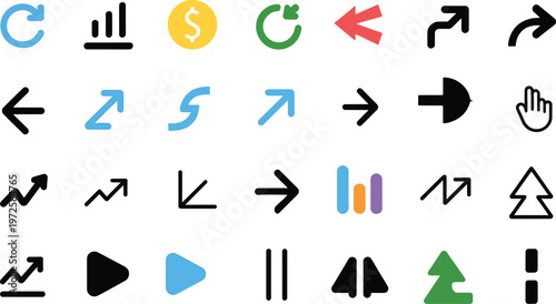 business finance and technology icons on white background