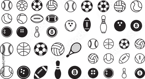 collection of sports icons and game symbols