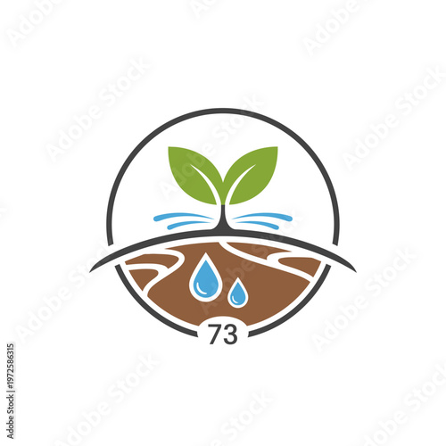 Green Sprout Plant Growing from Fertile Soil with Water Droplets for Irrigation, isolated white background.