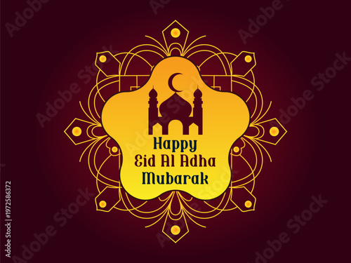 Beautiful Eid ul Adha Greeting Card Design with Mosque and Crescent Moon Theme