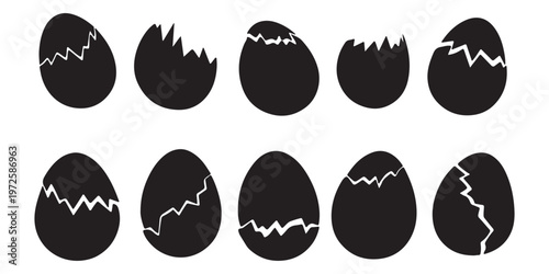 Broken Easter egg icon, Silhouette Broken eggs vector icons. Ester eggs shell. crack eggs icon set vector on white background. Vector illustration