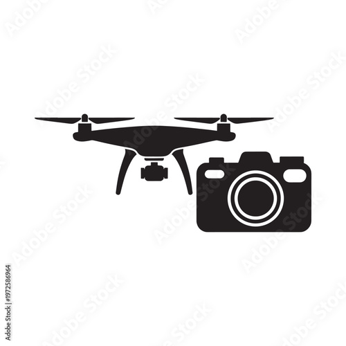 Black silhouette of a drone and digital camera icon illustration