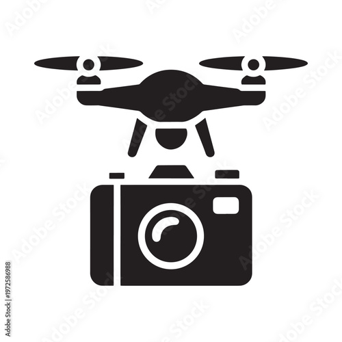 Black silhouette of a drone carrying a camera below it