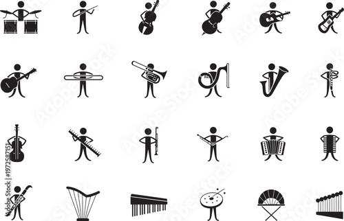 stick figure musicians playing various instruments