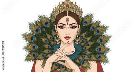 Woman dressed as Indian peacock queen.