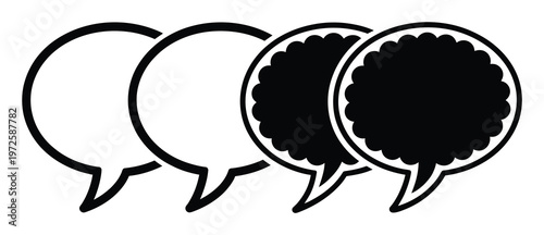 Four Speech Bubbles, Two Empty and Two Filled with Black
