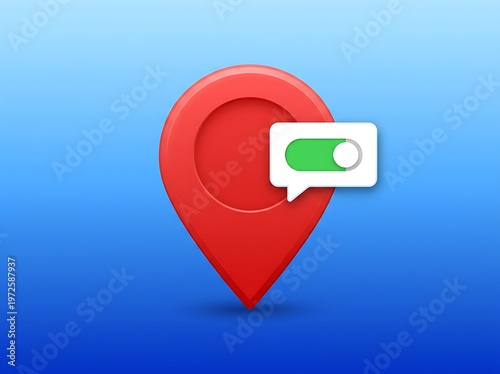 Free Download Red location pin icon with green toggle switch on blue gradient background - GFXLoad