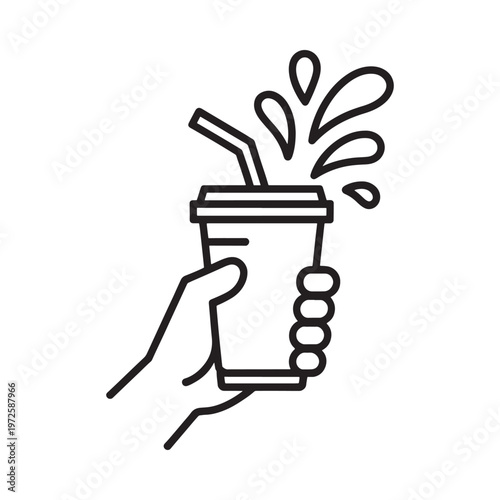 A hand holding a disposable cup with a drink and straw