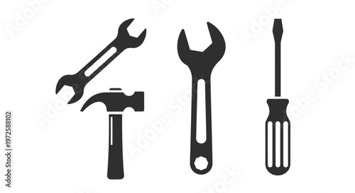 Tools icons set with wrench hammer.