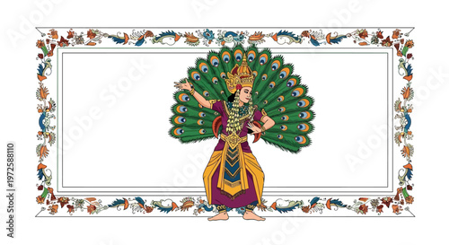 Traditional Indian peacock dancer illustration art.