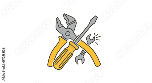 Yellow handled pliers and wrench tools.