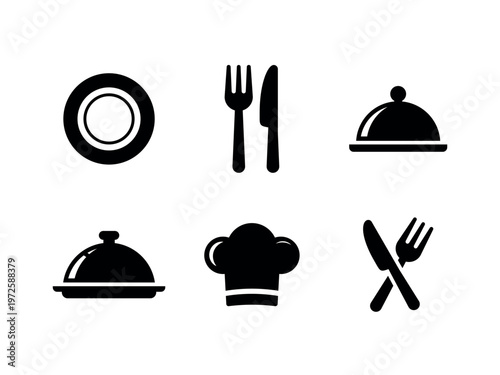 Restaurant and Dining Silhouette Icon Set - Food Service Vectors