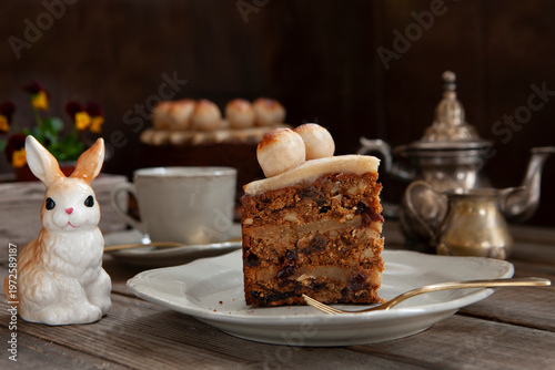 Homemade Simnel Cake traditional English Easter marzipan cake.