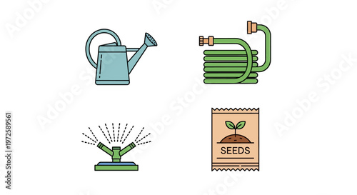 Gardening tools and supplies icons set.