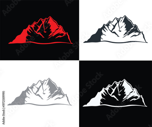 Mountain peak illustrations in different colors and shadows
