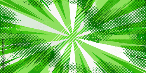 Abstract green and white burst background with comic book effects