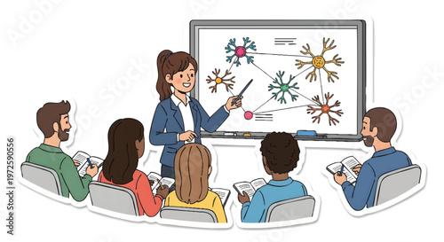 Teacher explaining diagram to students in classroom setting