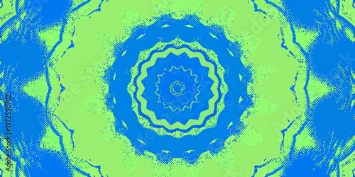 Abstract symmetrical pattern with blue and green hues resembling a flower