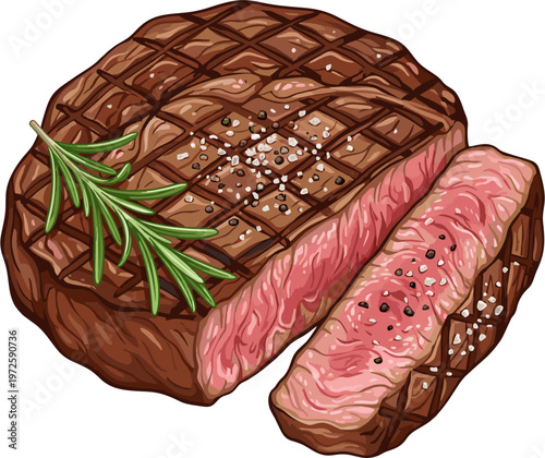 sizzling prime grilled beef steak with aromatic rosemary