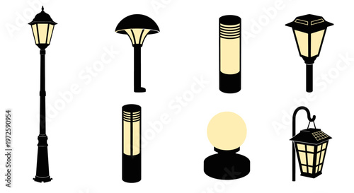 Collection of various street lamps.