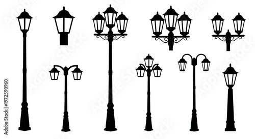 Collection of various street lamps.