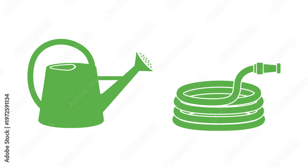 Obraz premium Green watering can and garden hose.